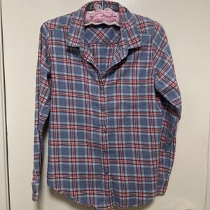 Pendleton Womens Flannel Button Down Shirt Large L Plaid Woolen Mills Red Gray